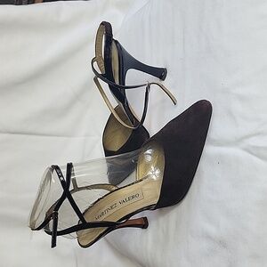 #10  Martinez Valero Brown Espresso patent leather ankle strap and heel size 9